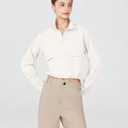 Locachy Women's Lightweight Quarter Zip Athletic Jacket Cropped Sportwear Long Sleeve Workout Outdoor Pullover Top (White, XL)