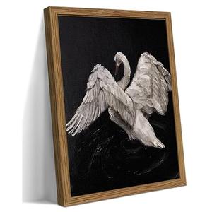 Framed Black and White Swan Wall Art Vintage Aesthetics Art Retro Picture Print with Wood Frame Dark Academia Moody Painting Wall Decor for Bedroom Livingroom 16x12 Inch