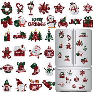 30 Pcs Christmas Diamond Art Magnets Kits DIY Buffalo Plaid Diamond Art Fridge Magnetic Stickers Xmas Gem Magnets for Beginners Holiday Decor Home