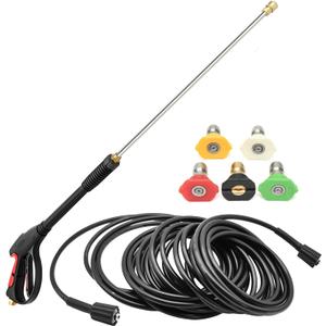 Pressure Washer Gun and Hose Kit, 4000PSI Power Washer Gun with 26FT Power Washer Hose & Extension Wand for Gas & Electric Pressure Washers,40 Inch Adjustable Length, M22 Fitting, 5 Nozzle Tips