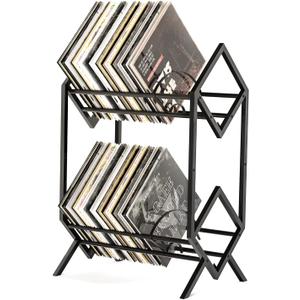 RUILALIFE 2-Tier-Vinyl-Record-Storage-Holder With Dividers, 200 LPs Albums Storage Rack Shelf, Steel Music Records Display Shelf Organizer For Book, Magazine, Files