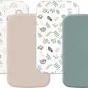4 Pack Bassinet Sheets (19" x 33"), Compatible with Baby Delight Beside Me Dreamer and Dream On Me Skylar/Lotus/Traveler Baby Bassinet, Soft and Skin-Friendly, Mint Green and Color Rainbow