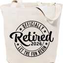 GXVUIS Canvas Tote Bag for Women Reusable Shoulder Shopping Bags Funny Retirement Gift Officially Retired Let The Fun Begin (White)