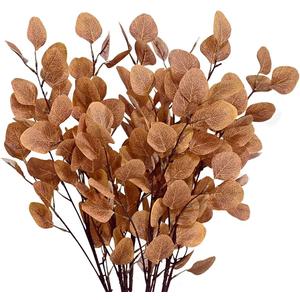 Artflower 6 Pcs Artificial Eucalyptus Stems Fall Stems Tall Silver Dollar Eucalyptus Leaves Fake Silk Eucalyptus Branches Autumn Decorations for Home Wedding Party Thanksgiving Decor(Yellow)