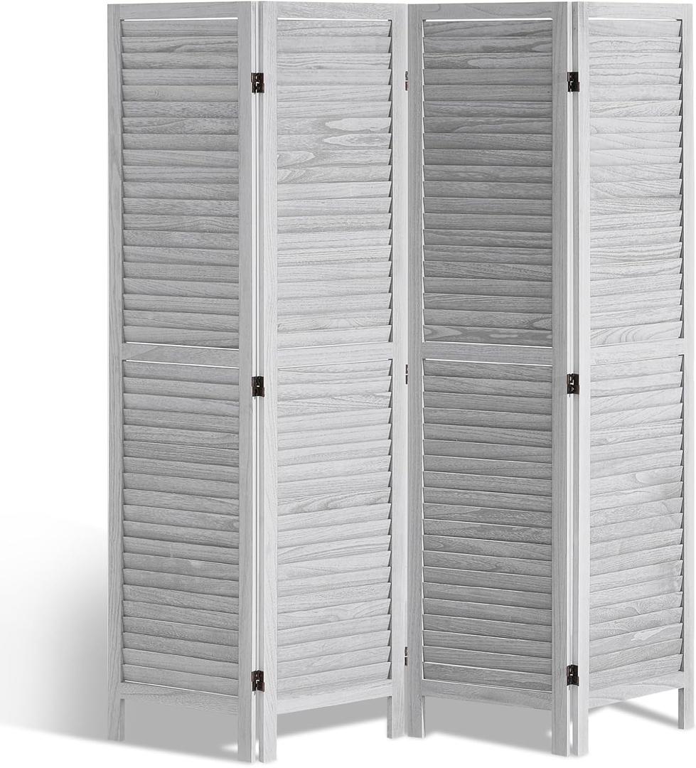 VEVOR Wood Room Divider, 4 Panel Folding Privacy Screen, 66.9 Inches Tall Indoor Wooden Partition, Portable Decoration Screen, for Room Separation, Home, Office, Restaurant & Bedroom (Light Grey)