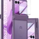for Motorola Razr 2025 Case/Razr 2024 Case with Hinge Protection, Screen Protector, Ultra-Thin Skin Feel Translucent Frosted, Shockproof Cover for Razr 2025/2024-Purple (NOT for Plus/Ultra)