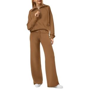 XIEERDUO Lounge Sets For Women 2025 Half Zip Sweatshirt And Wide Leg Sweatpant 2 Piece Outfits Sweatsuit Tracksuit XS
