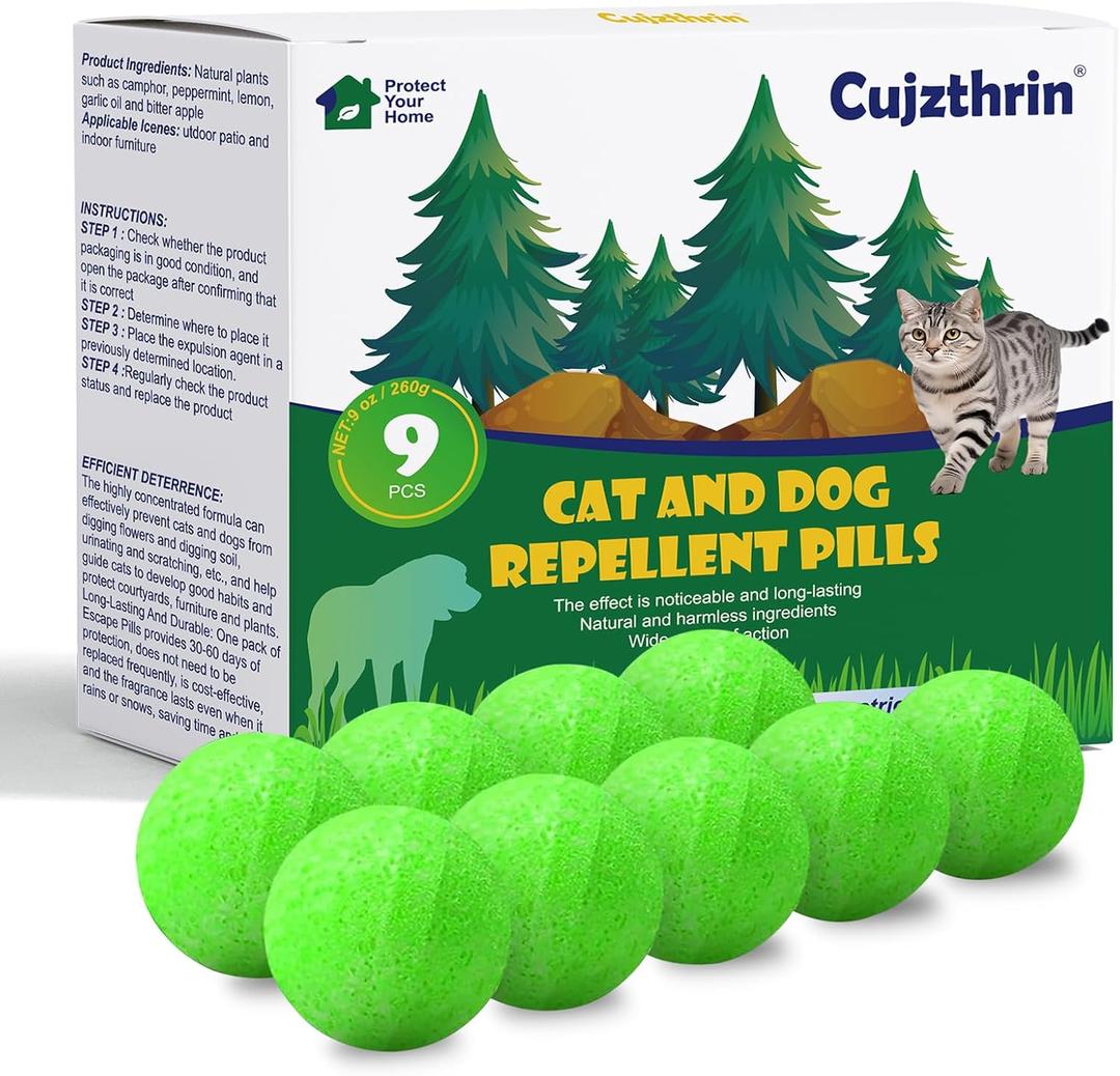 Natural Peppermint Oil Cat Repellent for Outdoor & Indoor Use, Keep Cats & Dogs Away from Yard, Garden & Furniture, 6-Month Protection, 9 Pack (L1)