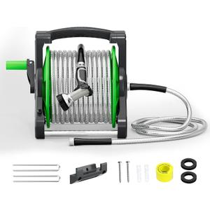 SPECILITE Portable Garden Hose Reel with 75ft Heavy Duty 304 Stainless Steel Water Pipe, Wall Mount Lightweight Winder Combo with Nozzle for Outside, Yard, Patio