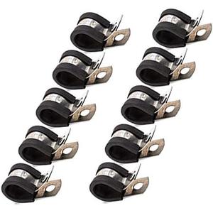 3/8 Fuel Line Tubing Mounting Clamps Stainless Steel Cable Clamp Hardware Rubber Cushioned Insulated Metal Clamp Tube Holder for Tube Pipe or Wire Cord Installation Pack of 10 pcs (Black)