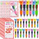 LiYiQ 24 Sets Valentine's Day 4-in-1 Ballpoint Pens with Positive Cards Exchange Gifts Bulk Axolotls Team Gifts for Axolotl Lover Classroom Prizes Goodie Bags Stuffers