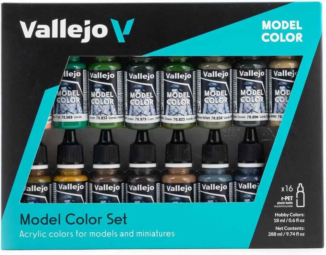 Vallejo - German Camouflage WWII Acrylic Paint Set | Model Color | High Pigmentation Colors | Realistic and Historical Finishes for Model Kits & Scale Figures | 16 Bottles x 18 ml. (0.60 fl.oz)