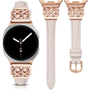 TOYOUTHS Celtic Knot Leather Band Compatible with Samsung Galaxy Watch 8 40mm 44mm/Watch 8 Classic 46mm Bands Women, No Gap One Click Slim Dressy Leather Strap with Designer Interlock Buckle (Starlight/Rose Gold)