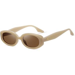 Trendy Skinny Oval Sunglasses for Women Men Retro 90s Fashion Narrow Square Rectangle Sunglasses Vintage UV400 (Light Brown Frame-brown Lens)