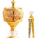 Gold Incense Burner Holder, Bakhoor Frankincense Charcoal Censer Resin Stand with Tongs, Ideal for Aromatherapy Yoga Spa, Home Christian Church Decor