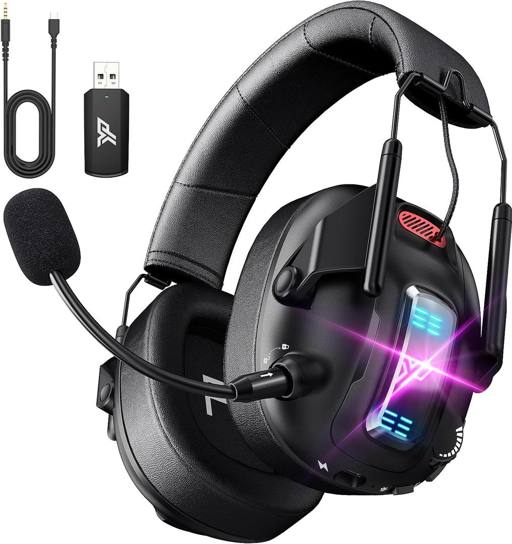 Wireless Gaming Headset for PS5, PS4, PC, USB Over Ear Gaming Headphones with Noise Canceling Mic, Bluetooth 5.3, 100H Battery, Low Latency, Only Wired Mode for Xbox (Black)