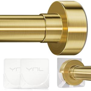 YNL Tension Shower Curtain Rod 34 to 120 In(2.8310Ft), Long Tension Curtain Rod with 2Pcs Holders, No Drilling for Large Window, Bathroom, Patio, Adjustable Outdoor Curtain Rod, Brushed Gold