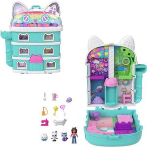 Polly Pocket x Gabbys Dollhouse Compact, Micro Dolls and Playset, 9 Themed Accessories, Pandy Paws, Cakey, & Mercat Pet Friends