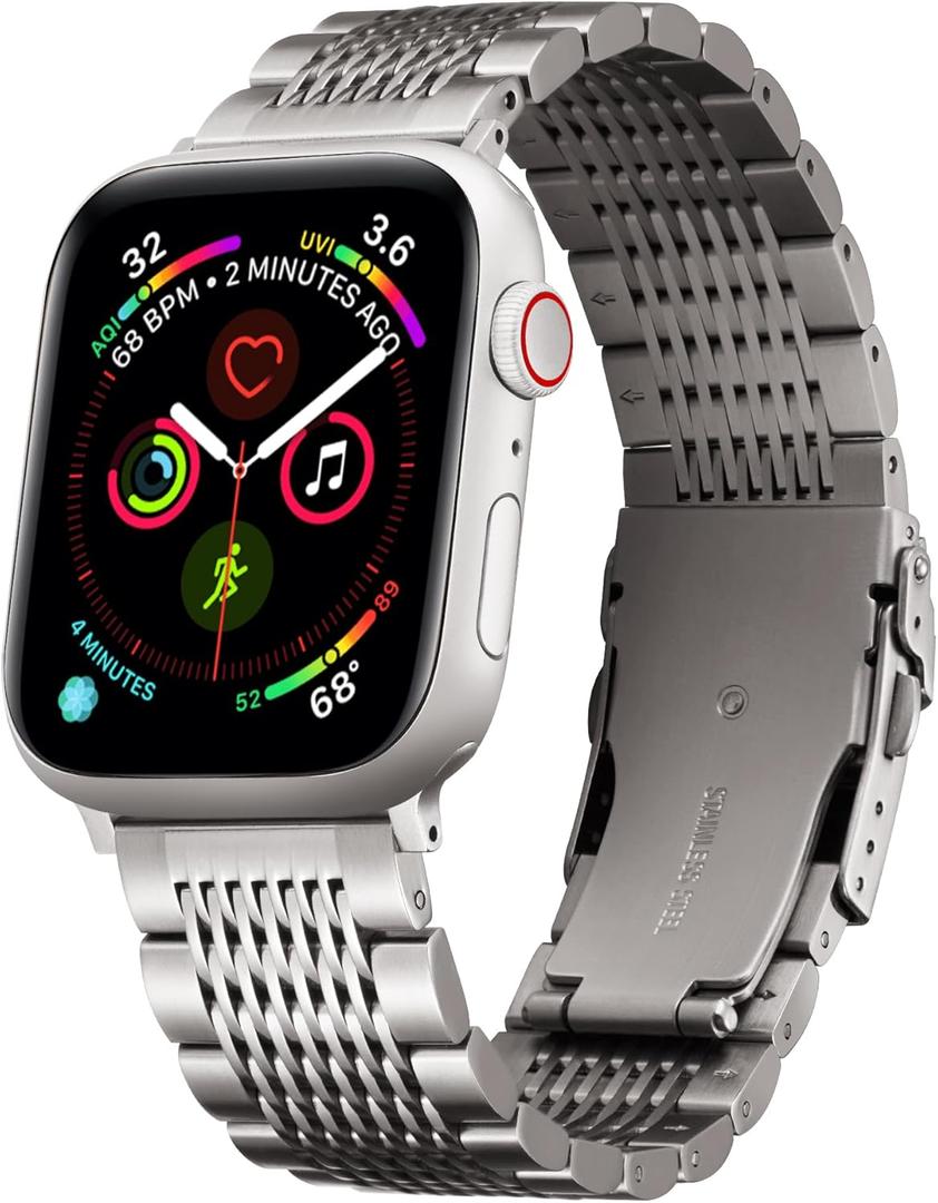 2 x BINLUN Stainless Steel Watch Band Compatible with Apple Watch 44mm 45mm 46mm 49mm 42mm for Men Metal Watch Band Compatible with iWatch Series 11 10 9 8 7 6 5 4 3 2 1 SE3 SE2 SE Ultra3 Ultra2 Ultra (Titanium)