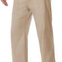 Mens Linen Pants Loose Fit Elastic Waist Drawstring Casual Summer Beach Pants with Pockets Trousers for Men (M)