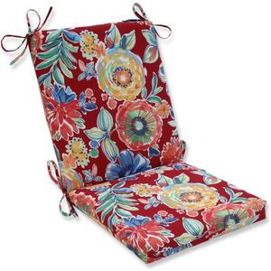 Pillow Perfect Bright Floral Indoor/Outdoor Solid Back 1 Piece Square Corner Chair Cushion with Ties, Deep Seat, Weather, and Fade Resistant, 36.5" x 18", Red/Blue Colsen, 1 Count