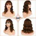 Brown Mix Blonde Bob Wig For Women Heat Resistant Synthetic Shoulder Length Loose Wavy Wig With Bangs Curly Bob Wigs Medium Length 14inch (Brown Mix Blonde Color)