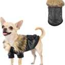 PETLESO Dog Coat for Small Dogs, Dog Leather Jacket Waterproof Windproof, Double Layer Warm Dog Winter Coat with Plush Lined, Black S