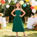 Eledobby Summer Dresses for Girls Floral Dress Spaghetti Strap A-line Sundress Casual Sleeveless Beach Party Dress (Green, M)