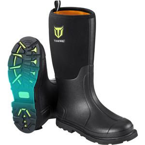 TIDEWE Rubber Work Boot for Men with Steel Shank, Waterproof Anti Slip Hunting Boot, Warm 6mm Neoprene Hunting Mud Boot, Sturdy Black Rubber Boot for Farming, Gardening, Fishing, Size 6-14 (7)