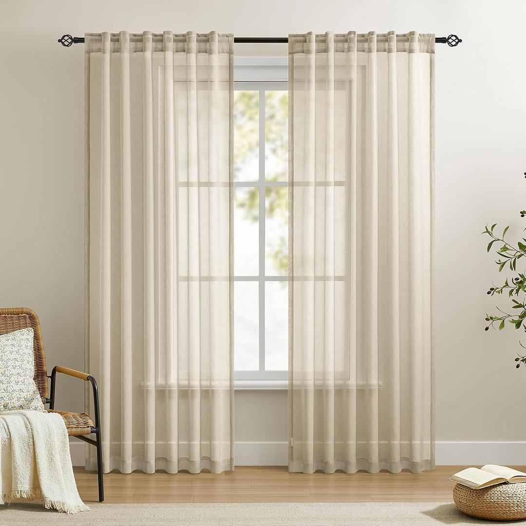 Dreaming Casa Taupe Sheer Curtains 84 Inches Long, Rod Pocket & Back Tab Light Filtering Textured Sheers for Living Room Bedroom, 2 Panels, Each 52" W x 84" L