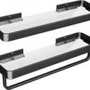 Danpoo 16-Inch Black Floating Bathroom Shelves with Towel Bar Clear Tempered Glass Wall Shelf 2-Pack  Versatile Bathroom Organizer Set
