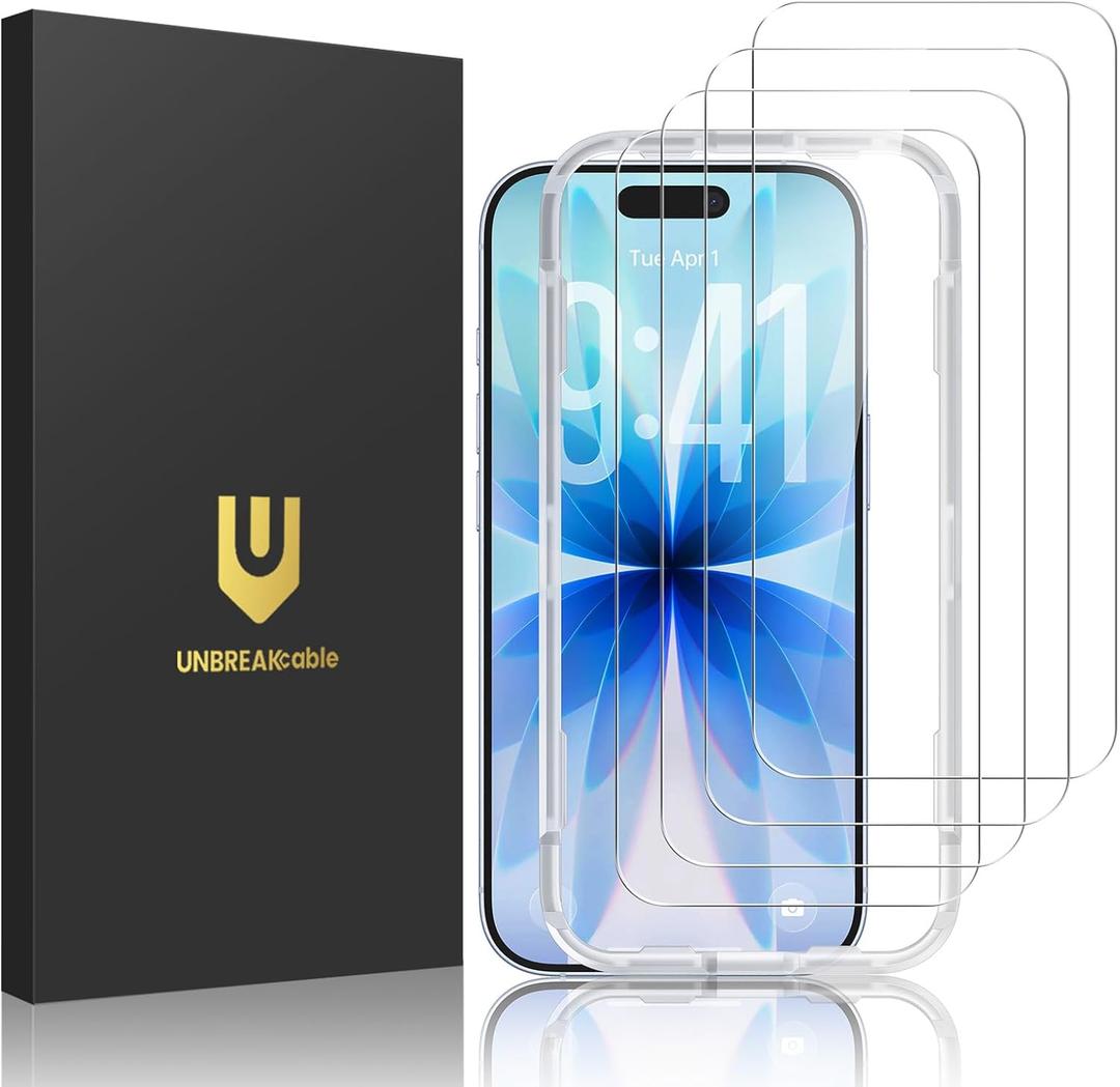 UNBREAKcable 4-Pack Screen Protector for iPhone 17, Double Shatterproof Tempered Glass [Easy Installation Frame] [9H Hardness] [99.99% HD Clear] [Case Friendly] for iPhone 6.3 inch