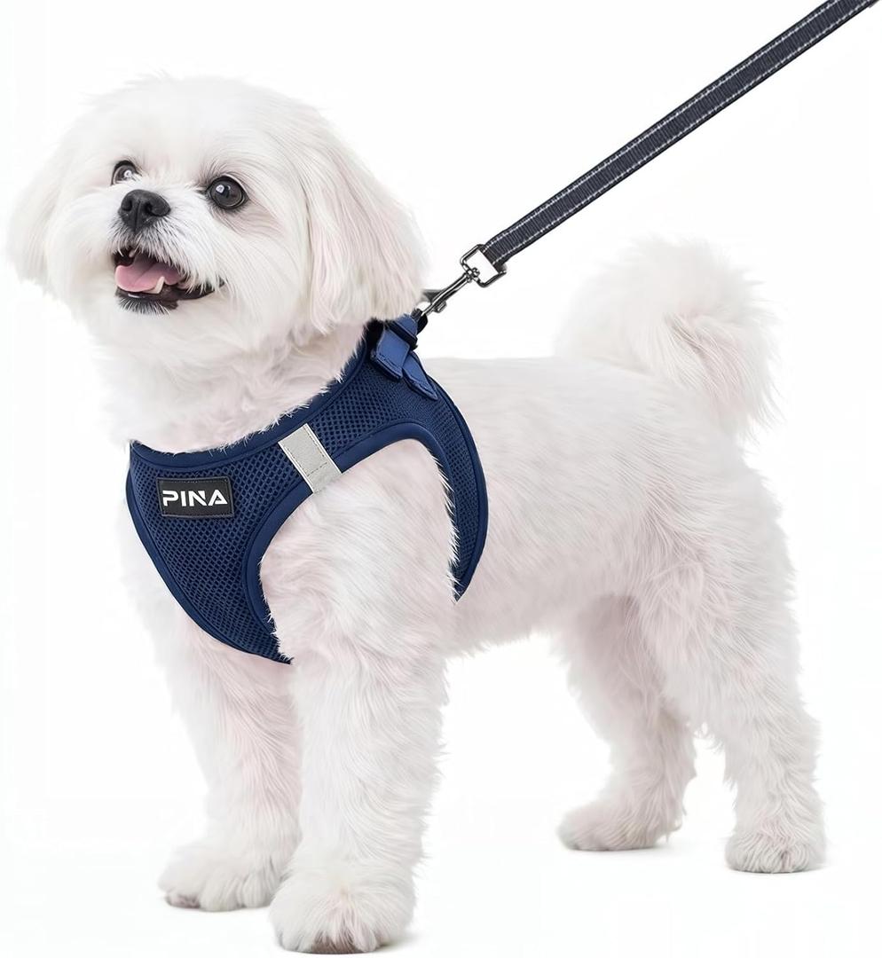 PINA No Pull Dog Harness and Leash Set - Breathable Mesh, Lightweight, Adjustable for Small to Medium Dogs - Easy On and Off (S (Neck:10-13" , Chest:14-17"), Navy Blue)