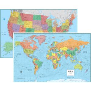 RMC Classic United States USA and World Wall Map Set (Signature Edition) 32x50-in