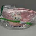 Yeeeasy Easter Basket for Kids, Adorable Plush Bunny Face Woven Egg Hunt Bucket with Handle, Soft First Easter Gift Tote Bag, Nursery Toy Storage Bin with Tag, Pink