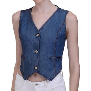 Women's Sleeveless Denim Vest Button Down Waistcoat (Large)