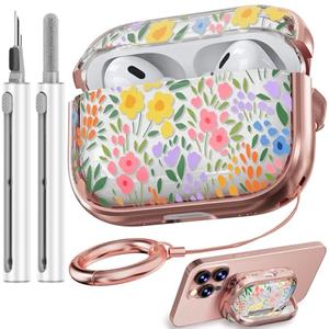 Inesore for AirPods Pro 2nd Generation Case Cover with Lock, Flowers Cute Clear Air Pods Pro 2 Case Hard iPod Pro Cases for Women Girls with Cleaner Kit (2023 USB-C /2022/2019) - Seven Color Flower