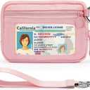 YDF The Iris Wallet for Women Mini Zip Card Case with Clear ID Window Zipper Coin Purse Lightweight Portable Keychain Wallet (Pink)