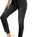 SHEWIN Women's Ripped Shaping Skinny Jeans Distressed Raw Hem Stretchy Denim Pants (8, Black)