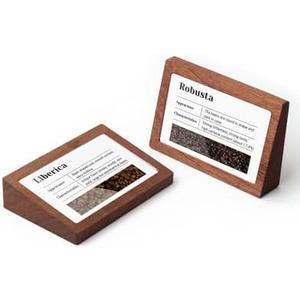 LIANHELILAI 2 Pack Wood Label Holder Stand or Recline for Tabletop Price Tag Business Data Place Card Display Small Sign Holder 3.54x2.17 inch for Store Retail Labeling Place Card