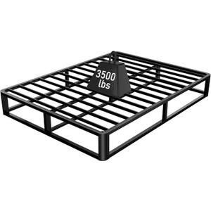 Upgrade Anti Bending and Round Corner Legs 10 inch Metal Full Bed Frame 3500 LBS Heavy Steel Slats Support Platform Bed Frames No Box Spring Needed Platform Noise Free Easy Assembly