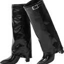 Ankis Fold Over Knee High Boots for Women Chunky Heels Pointed toe with Side Zipper Long Tall Boots 8