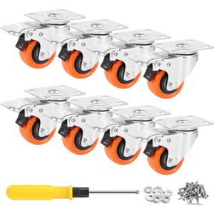 WBD 2" Plate Caster Wheels Set of 8, Heavy Duty Casters with Brake, 1200 Lbs, Safety Dual Locking, Industrial Swivel Top Plate Casters Wheels for Furniture, Carts (Screws and Screwdriver)
