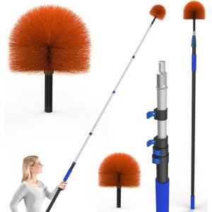 26FT Reach Cobweb Duster, Outdoor Spider Web Cleaner Brush with 5-20FT Telescoping Extension Pole, Aluminium Heavy Duty, Medium Stiff Bristles Spider Web Brush for Outdoor & Indoor Cleaning