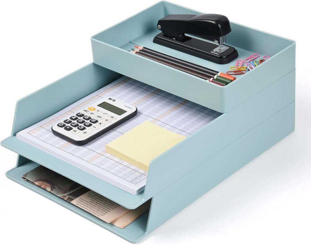 BlueStack 2 Tier Plastic Desk Tray - Stackable Letter Organizer for A4 Paper, Magazines, Receipts