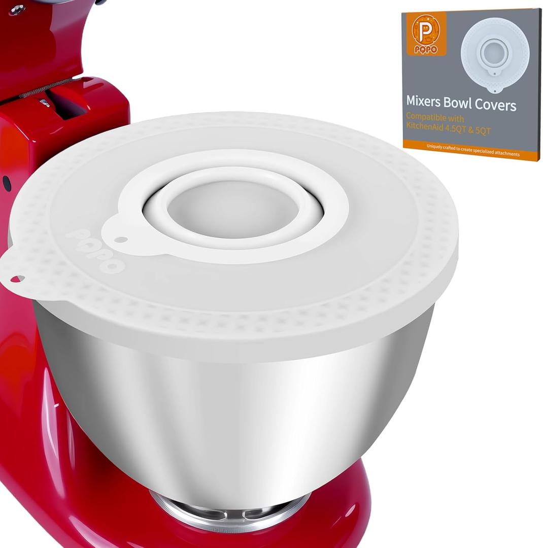 Silicone Mixers Bowl Cover Compatible with KitchenAid 4.5-5 Quart Tilt-Head Stand Mixers Bowl (White)