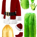 Christmas Green Santa Costume Adult Deluxe Furry Santa Costumes Halloween Cosplay Outfit for Men Medium 