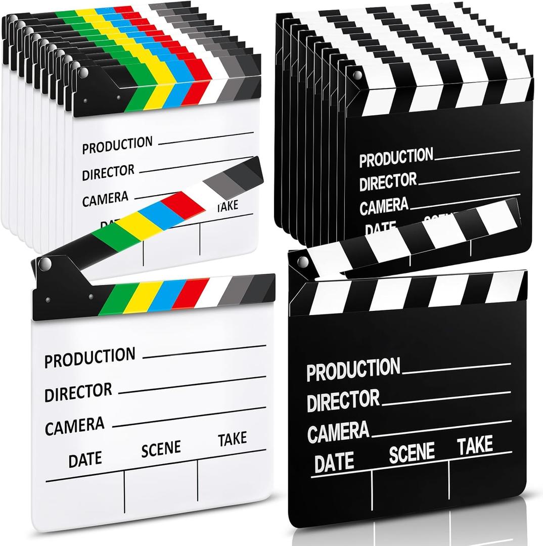 Jecery 20 Pcs Movie Film Clap Board 7 x 8 Inch Clapboard Directors Clapper Clapboard Movie Night Party Decorations Writable Cut Action Scene Board Centerpiece for Photo Prop (Black,White)