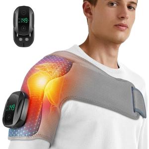 Cordless Shoulder Heating Pad with Massage for Shoulder Pain Detachable Controller Heated Shoulder Massage Heating Pad for Shoulder with 6 Heats 3 Vibrations