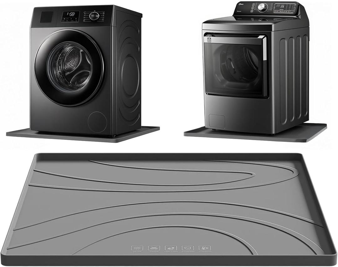 Washing Machine Drain Pan, 26.5 x 26.5 Inch, Non-Slip Waterproof Silicone Mat, Anti-Vibration Drip Tray for Washer and Dryer